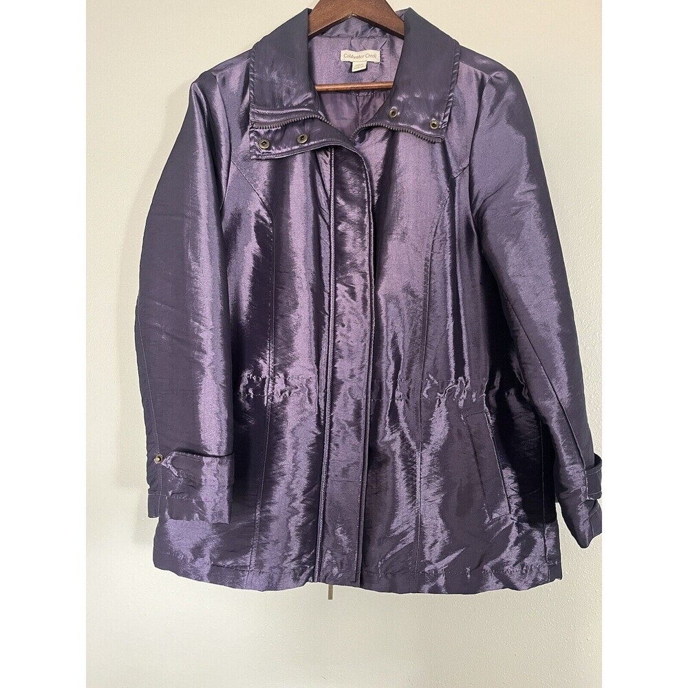 Coldwater Creek M 10 12 Shiny Purple Drawstring Coat Jacket‎